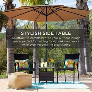 Best Choice Products Wicker Side Table with Umbrella Hole, Square PE Rattan Outdoor End Table for Patio, Garden, Poolside, Deck w/UV-Resistant Frame, Storage Space - Gray