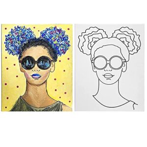 4 PACK 8x10 AFRO QUEEN PAINT PARTY SET 2 | Pre Drawn Stretched Canvas Kit | Birthday Gift | Adult Sip and BLM Party Favor | DIY Virtual Party 2 (8x10 Inches)