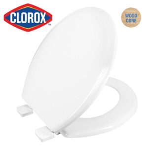 Clorox Round Wood Toilet Seat with Easy-Off Hinges-Wiggle Free Design ‎16.54 x 16.5 x 0.99 inches