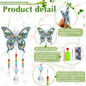 Jetec 3 Pieces Diamond Painting Suncatcher Wind Chime Double Sided Crystal Gem Paint by Number Diamond Painting Hanging Ornament for Home Garden Adults Kids (Dragonfly, Butterfly, Hummingbird)