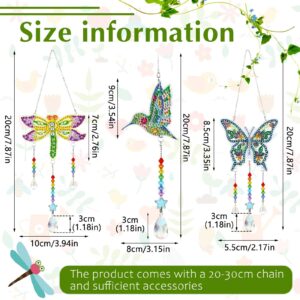 Jetec 3 Pieces Diamond Painting Suncatcher Wind Chime Double Sided Crystal Gem Paint by Number Diamond Painting Hanging Ornament for Home Garden Adults Kids (Dragonfly, Butterfly, Hummingbird)