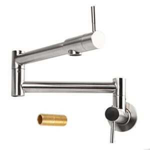 allkorma pot filler faucet brushed nickel, wall mount kitchen stainless steel faucets, 19.7" folding stretchable faucet, 2 joint swing arm with 2 handles