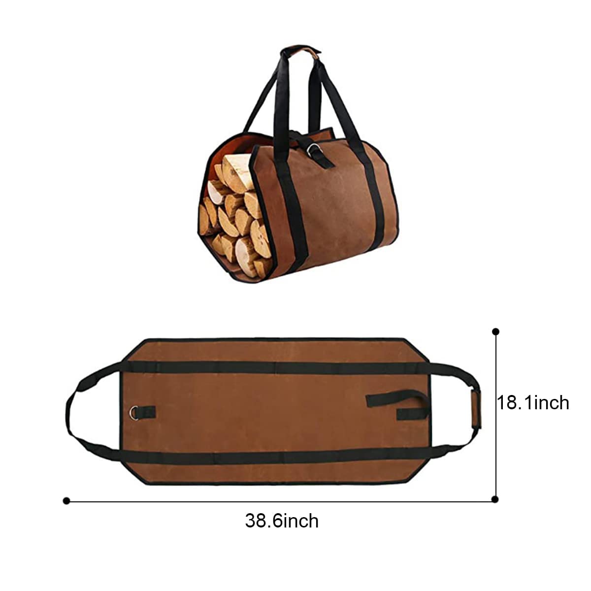 XHSP Firewood Log Carrier Bag, 38 x 18 Inches Large Waxed Canvas Log Carrier Tote Bag with Handles and Reinforce Duty Straps- Best for Carrying Wood and Hay at Home or Camping