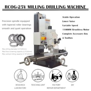 INTBUYING Benchtop Mini Milling Drilling Machine R8 High Precision Mill Drill Machine Micro Variable Speed Power Mill Drill Press 1100W Brushless Motor Industrial Wood Metal Hobby Milling Machine 110V