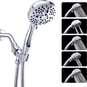 klabb shower set k-7 high pressure 3.9 inches chrome face handheld shower with hose with 5 function.impluse+trickle+massage+spray+rainfall