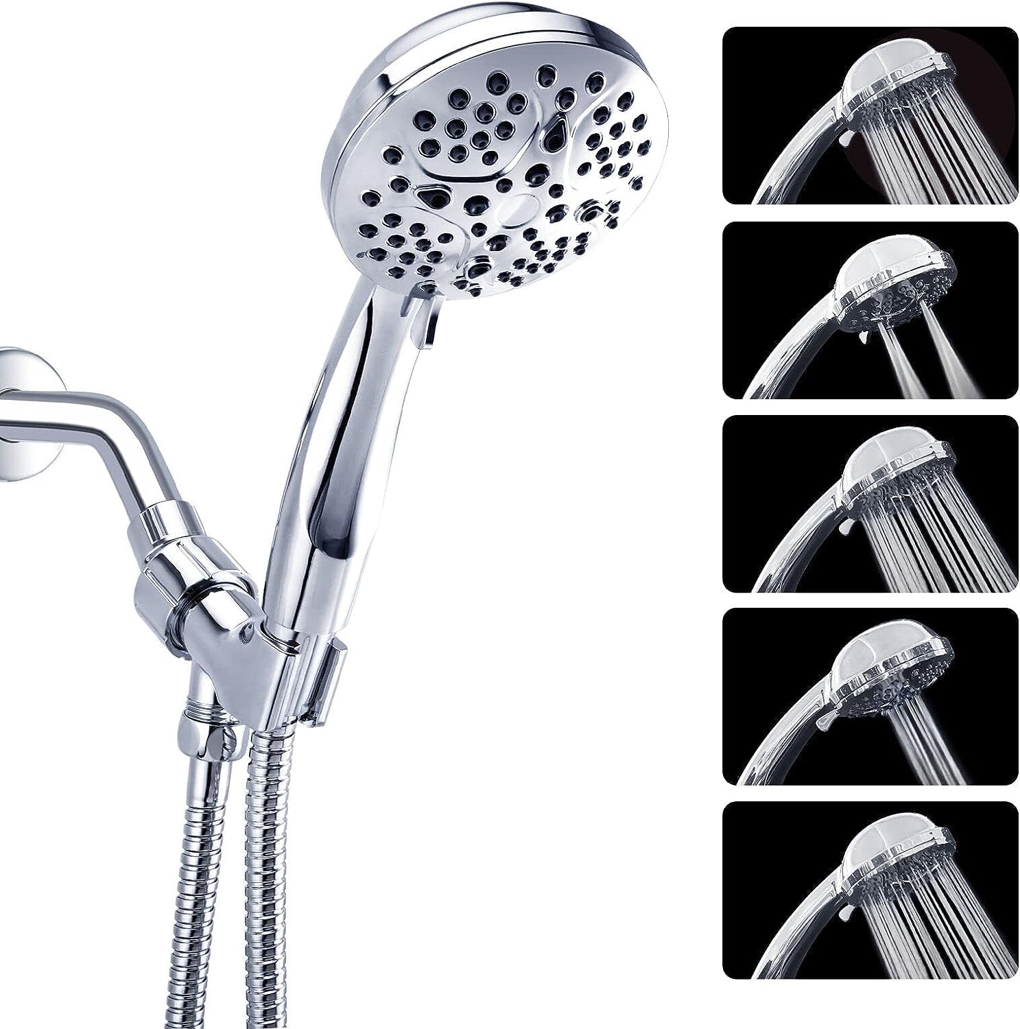 Klabb shower set K-7 High Pressure 3.9 inches Chrome Face Handheld Shower with Hose with 5 function.impluse+trickle+massage+spray+rainfall