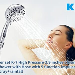 Klabb shower set K-7 High Pressure 3.9 inches Chrome Face Handheld Shower with Hose with 5 function.impluse+trickle+massage+spray+rainfall