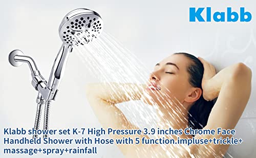 Klabb shower set K-7 High Pressure 3.9 inches Chrome Face Handheld Shower with Hose with 5 function.impluse+trickle+massage+spray+rainfall