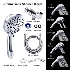 Klabb shower set K-7 High Pressure 3.9 inches Chrome Face Handheld Shower with Hose with 5 function.impluse+trickle+massage+spray+rainfall