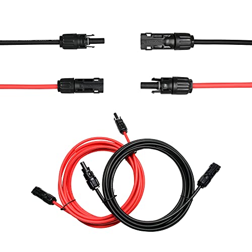 Trisinger 20FT 10AWG Solar Panel Extension Cable,1500V 70A Solar Cable, with IP68 PV Female and Male Connector,1 Black+1 Red (20)