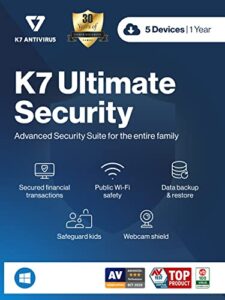 k7 ultimate security antivirus software 2024 | 5 devices, 1 year- (voucher activation key card)