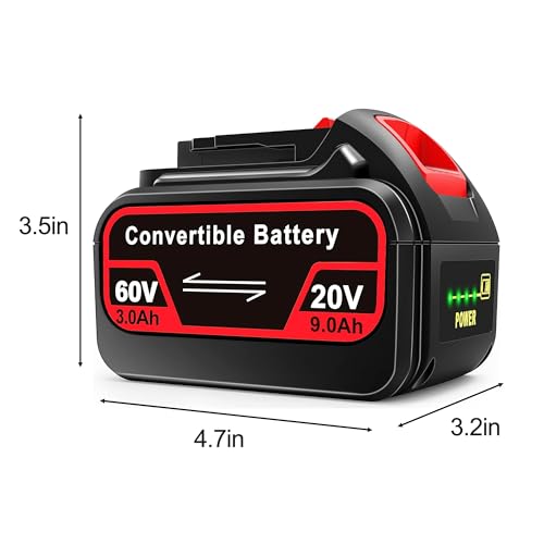 Worthmah DCB606 9.0Ah 20V/60V/120V MAX Battery, Replacement for De Walt 60V Battery DCB606 DCB612 DCB204 DCB206, Work with 20V/60V/120V Max Cordless Power Tools