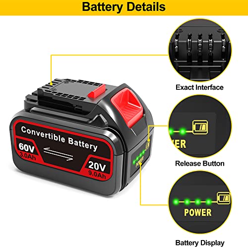 Worthmah DCB606 9.0Ah 20V/60V/120V MAX Battery, Replacement for De Walt 60V Battery DCB606 DCB612 DCB204 DCB206, Work with 20V/60V/120V Max Cordless Power Tools