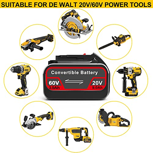 Worthmah DCB606 9.0Ah 20V/60V/120V MAX Battery, Replacement for De Walt 60V Battery DCB606 DCB612 DCB204 DCB206, Work with 20V/60V/120V Max Cordless Power Tools