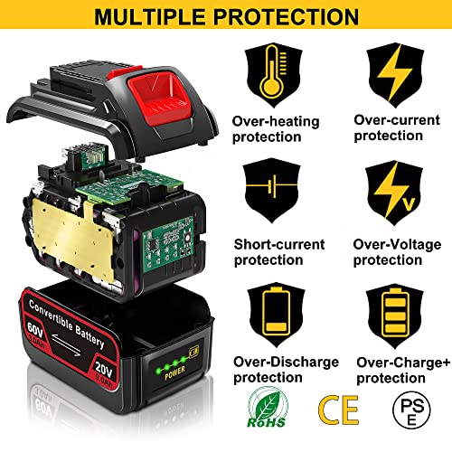 Worthmah DCB606 9.0Ah 20V/60V/120V MAX Battery, Replacement for De Walt 60V Battery DCB606 DCB612 DCB204 DCB206, Work with 20V/60V/120V Max Cordless Power Tools