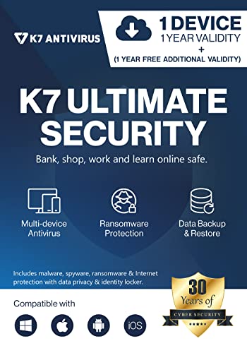 K7 Ultimate Security Antivirus Software 2024 | 1 Devices, 2 Year- (Voucher Activation Key card)