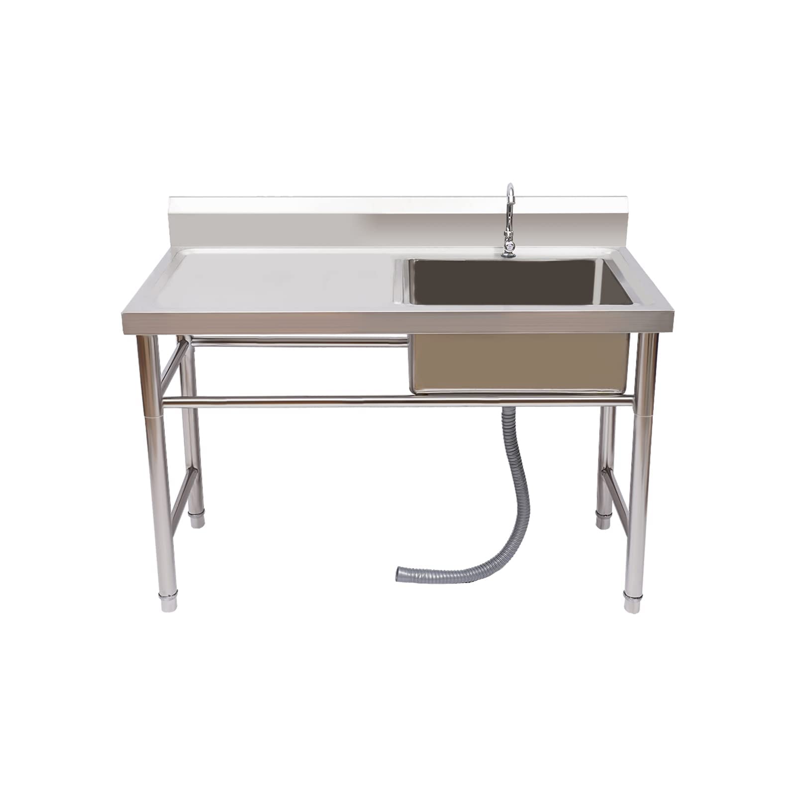 304 Stainless Steel Utility Sink Free Standing Outdoor Sink, Single Bowl Commercial Kitchen Sink w/Workbench, Stainless Steel Prep & Utility Sink for Restaurant, Kitchen, 47" x 24" x 32" (US Stock)