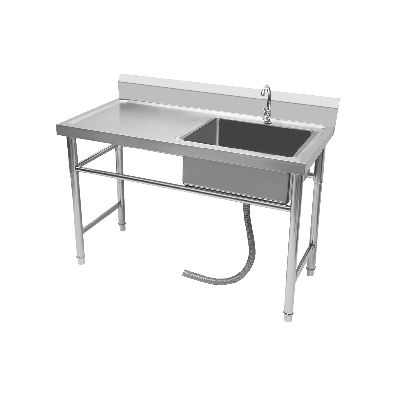 304 Stainless Steel Utility Sink Free Standing Outdoor Sink, Single Bowl Commercial Kitchen Sink w/Workbench, Stainless Steel Prep & Utility Sink for Restaurant, Kitchen, 47" x 24" x 32" (US Stock)