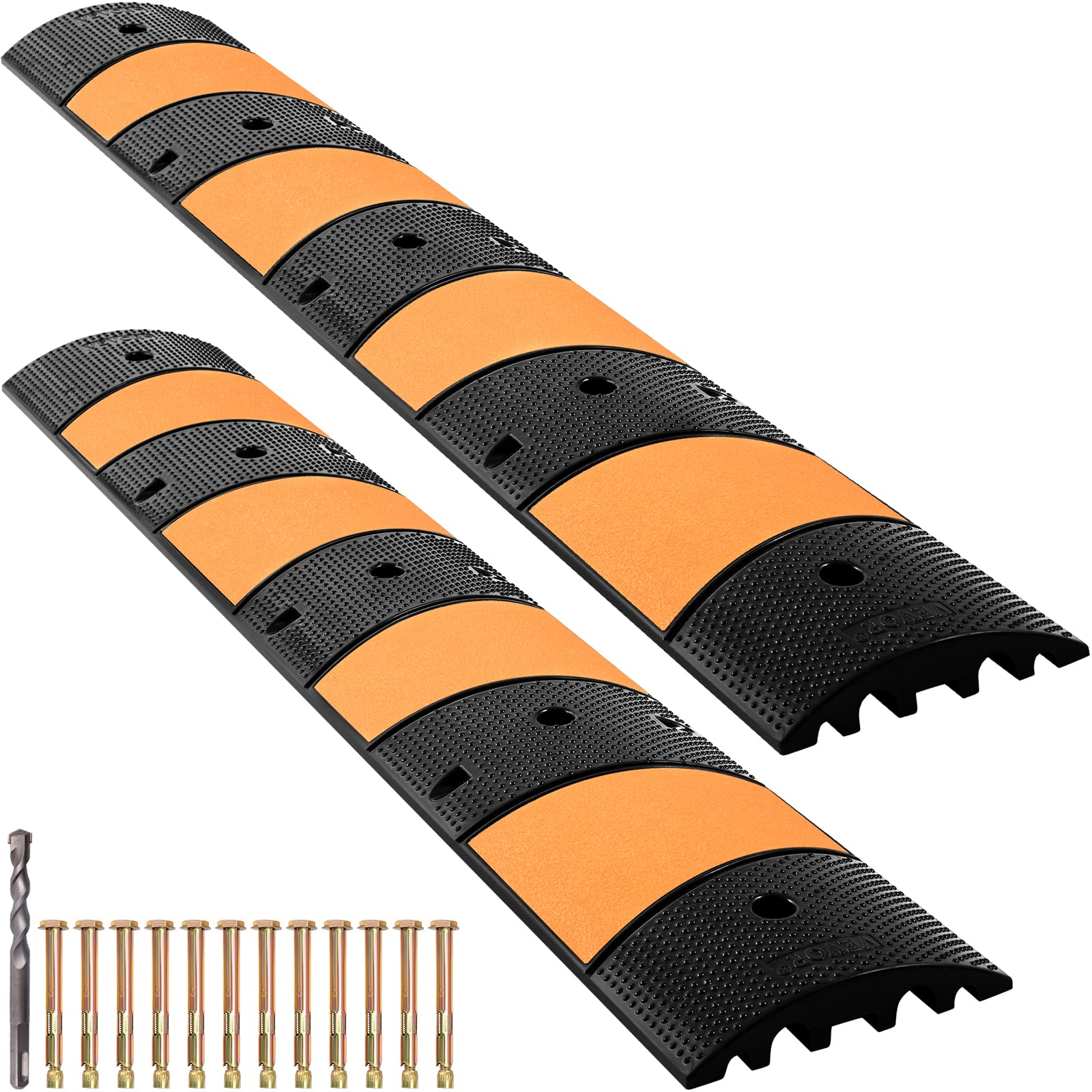 VEVOR Rubber Speed Bump, 2 Pack 2 Channel Speed Bump Hump, 72.8" Long Modular Speed Bump Rated 22000 LBS Load Capacity, 72.8 x 12.2 x 2.2 Garage Speed Bump for Asphalt Concrete Gravel Driveway-6 FT