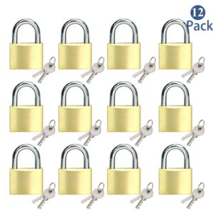 solid brass same keyed padlock keyed alike locks of 12 pack, solid lock with (25mm) wide lock body, keyed padlocks for toolbox, luggage,school lockers, backpacks