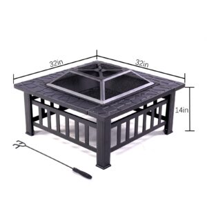 Grand Patio Fire Pits for Outside,Round Deep Bonfire Wood Burning Fire Pit with Spark Screen Cover Safe Mesh Lid and Poker