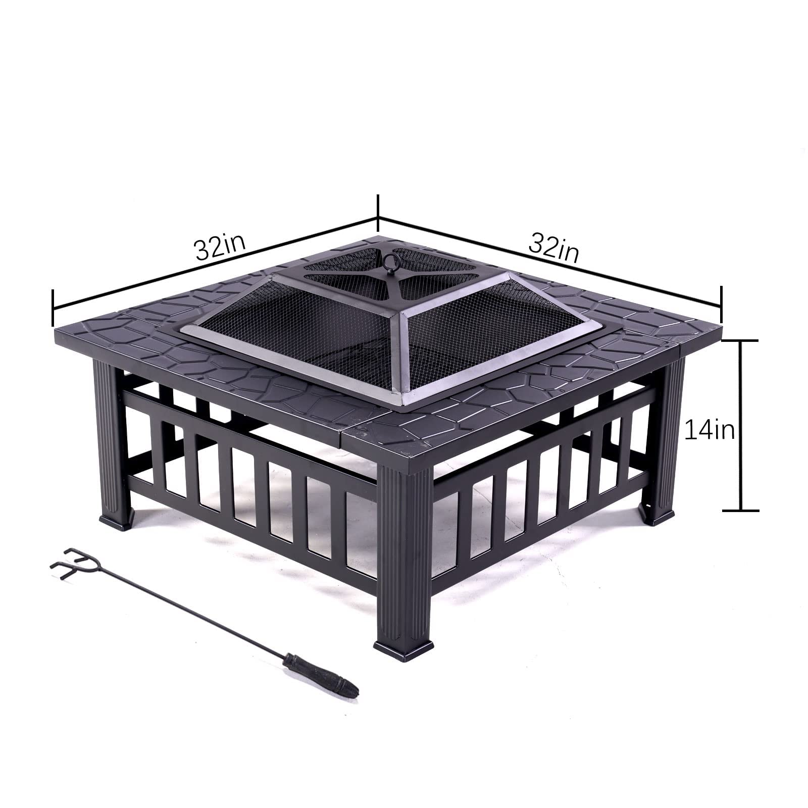 Grand Patio Fire Pits for Outside,Round Deep Bonfire Wood Burning Fire Pit with Spark Screen Cover Safe Mesh Lid and Poker