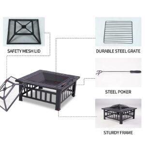 Grand Patio Fire Pits for Outside,Round Deep Bonfire Wood Burning Fire Pit with Spark Screen Cover Safe Mesh Lid and Poker