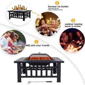 Grand Patio Fire Pits for Outside,Round Deep Bonfire Wood Burning Fire Pit with Spark Screen Cover Safe Mesh Lid and Poker