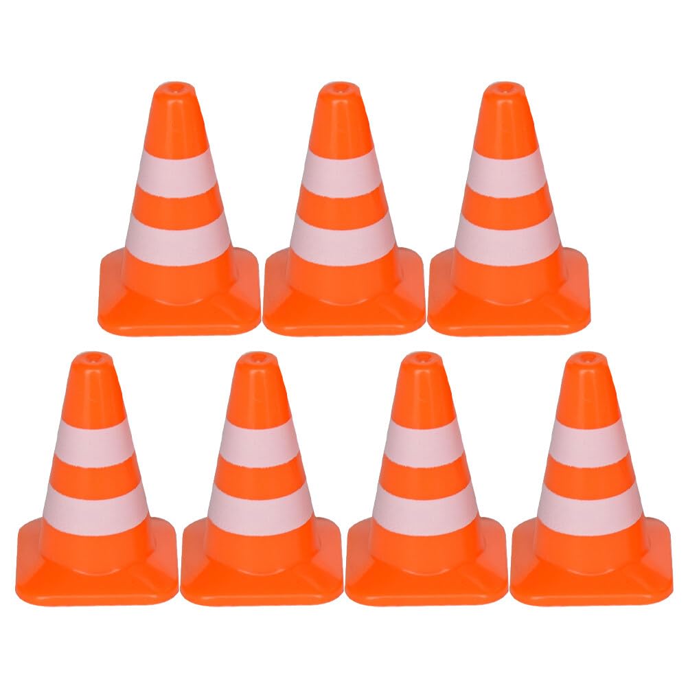 NUOBESTY Traffic Signs for Kids 7Pcs Mini Plastic Traffic Cones Training Roadblock Cones Mini Orange Cones for Multipurpose Construction Theme Party Sports Activity Cones- Orange Small Cones