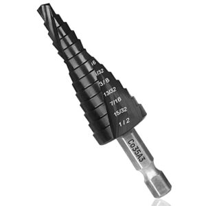 oxmul step drill bits for metal, 1/8 to 1/2, cobalt bit, heavy duty for stainless steel,metal, aluminum, wood, copper, wood, 13-steps. #202