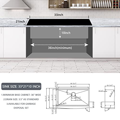 33 Inch Farmhouse Sink - Loftus Apron Front Kitchen Sink 16 Gauge Stainless Steel Workstation Ledge Deep Single Bowl Farm Sink with Accessories