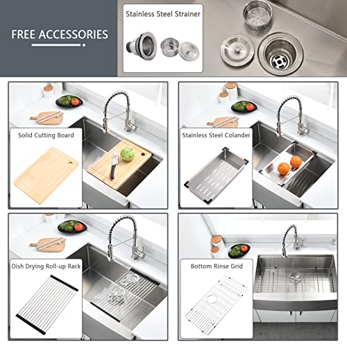 33 Inch Farmhouse Sink - Loftus Apron Front Kitchen Sink 16 Gauge Stainless Steel Workstation Ledge Deep Single Bowl Farm Sink with Accessories