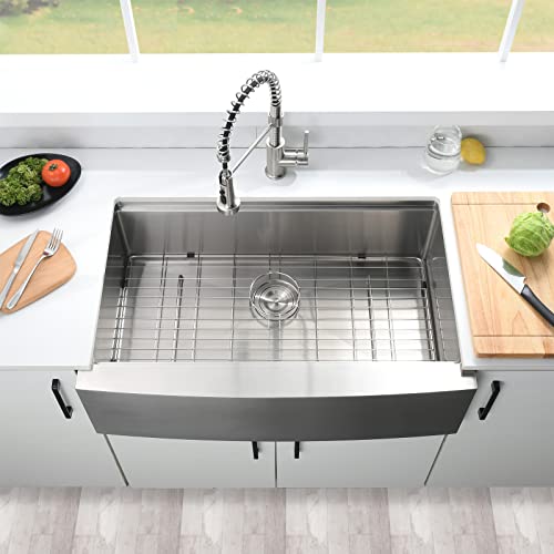 33 Inch Farmhouse Sink - Loftus Apron Front Kitchen Sink 16 Gauge Stainless Steel Workstation Ledge Deep Single Bowl Farm Sink with Accessories