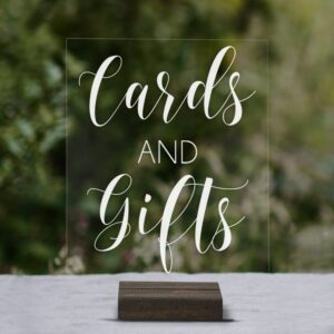 cards and gifts acrylic sign with acrylic base | 8x10 lucite wedding decor | acrylic wedding cards table sign (5x7, dark walnut stand)