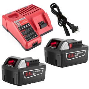 antrobut 2pack 6.5ah 18v battery for milwaukee m18 battery and charger compatible with milwaukee 48-11-1852 48-11-1850 48-11-1862 48-11-1865 m18 batteries