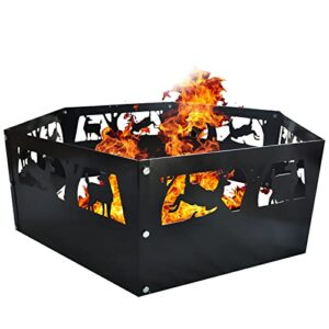 andgoal fire rings outdoor - fire pit ring, wood burning fire pit ring, fire pit ring insert heavy duty, black steel fire pit ring for camping cooking warming