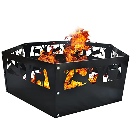 ANDGOAL Fire Rings Outdoor - Fire Pit Ring, Wood Burning Fire Pit Ring, Fire Pit Ring Insert Heavy Duty, Black Steel Fire Pit Ring for Camping Cooking Warming