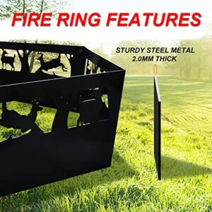 ANDGOAL Fire Rings Outdoor - Fire Pit Ring, Wood Burning Fire Pit Ring, Fire Pit Ring Insert Heavy Duty, Black Steel Fire Pit Ring for Camping Cooking Warming