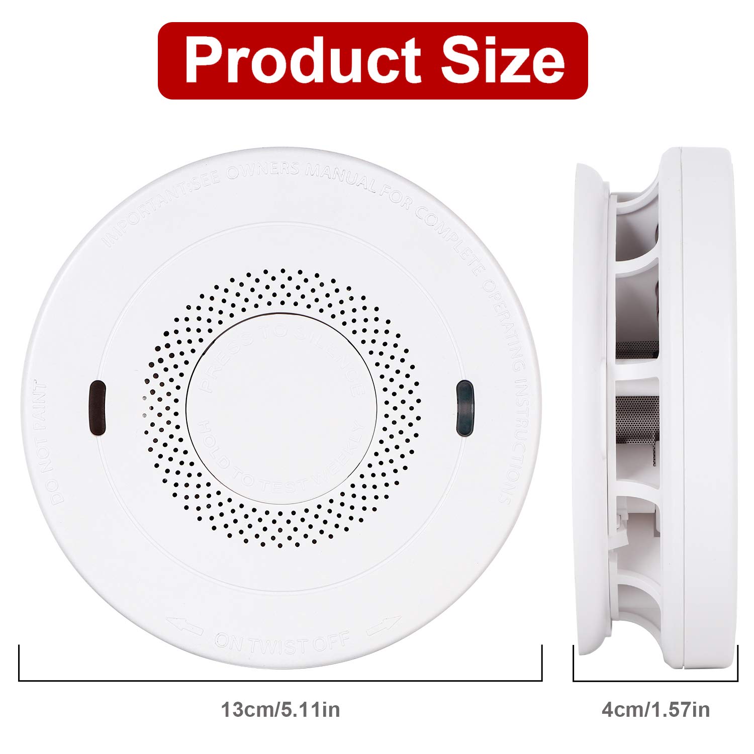 Smoke and Carbon Monoxide Detector Combo with 10 Year Battery, (Not Hardwired) Dual Sensor Smoke CO Combo Alarm with Silence Function, UL 217 & UL 2034 Standards, 2 Pack