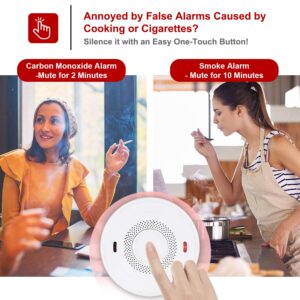 Smoke and Carbon Monoxide Detector Combo with 10 Year Battery, (Not Hardwired) Dual Sensor Smoke CO Combo Alarm with Silence Function, UL 217 & UL 2034 Standards, 2 Pack