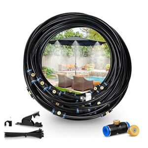 gejrio mister system for outside patio，outdoor mister with 72ft misting hose，patio misters for cooling with 26 brass mist nozzles & an adapter (3/4")，misting cooling system for garden and porch