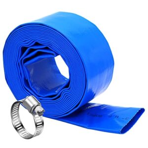 davco 3" x 50 ft pool backwash hose, heavy duty reinforced blue pvc lay flat water discharge pump hoses for swimming drain pools and clean filters,with 1 clamp