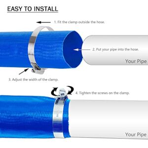 DAVCO 3" x 50 ft Pool Backwash Hose, Heavy Duty Reinforced Blue PVC Lay Flat Water Discharge Pump Hoses For Swimming Drain Pools and Clean Filters,with 1 Clamp