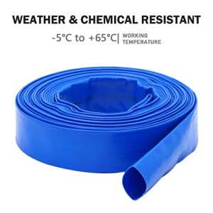 DAVCO 3" x 50 ft Pool Backwash Hose, Heavy Duty Reinforced Blue PVC Lay Flat Water Discharge Pump Hoses For Swimming Drain Pools and Clean Filters,with 1 Clamp