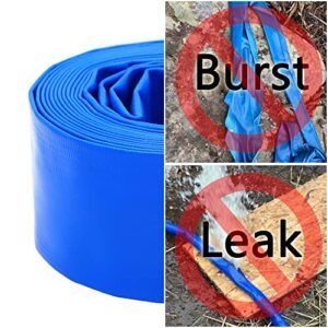 DAVCO 3" x 50 ft Pool Backwash Hose, Heavy Duty Reinforced Blue PVC Lay Flat Water Discharge Pump Hoses For Swimming Drain Pools and Clean Filters,with 1 Clamp