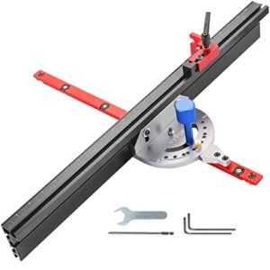vevor precision miter gauge, 18" aluminum table saw miter gauge w/ 60 degree angled ends for max. stock support and a repetitive cut flip stop, miter saw fence w/laser marking scale