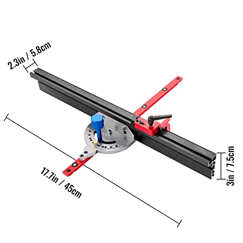 VEVOR Precision Miter Gauge, 18" Aluminum Table Saw Miter Gauge w/ 60 Degree Angled Ends for Max. Stock Support and a Repetitive Cut Flip Stop, Miter Saw Fence w/Laser Marking Scale