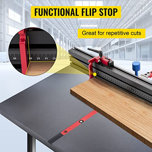 VEVOR Precision Miter Gauge, 18" Aluminum Table Saw Miter Gauge w/ 60 Degree Angled Ends for Max. Stock Support and a Repetitive Cut Flip Stop, Miter Saw Fence w/Laser Marking Scale