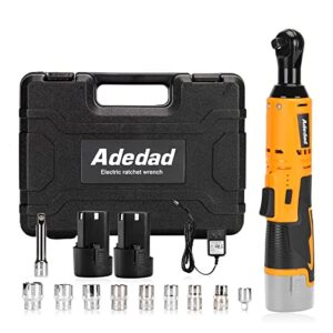 adedad cordless electric ratchet wrench set, 3/8" power ratchet wrench, 40 ft-lbs 400rpm 12v battery ratchet tool kit with 2 pack 2.0ah lithium-ion battery and 1 fast charger