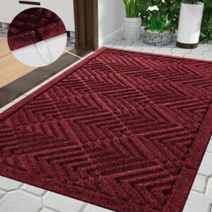 yimobra door mat outdoor entrance with water freeing port, heavy duty non slip front doormat outdoor indoor for home entranway, patio entrance mats, natural rubber backing, 29.5 x 17 inch, wine red